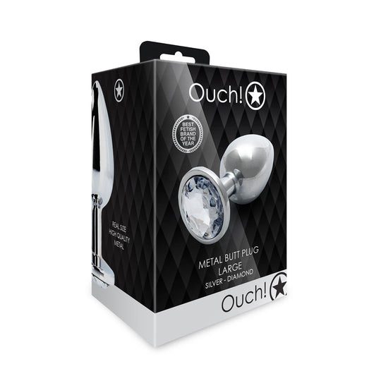 Shots Ouch! Round Gem Butt Plug Large Silver/Diamond 