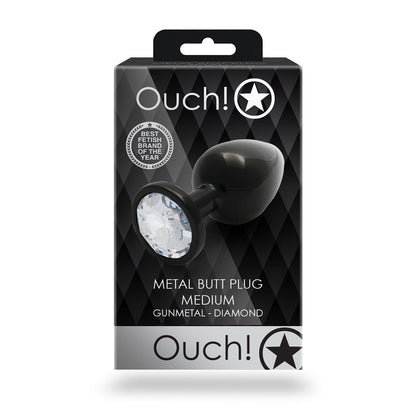 Shots Ouch! Round Gem Butt Plug Medium Gunmetal/Diamond 7