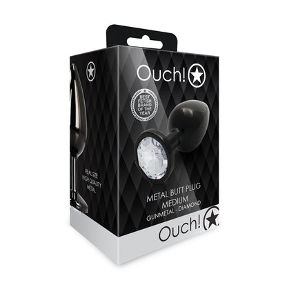 Shots Ouch! Round Gem Butt Plug Medium Gunmetal/Diamond 