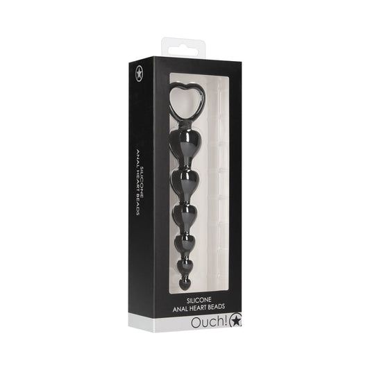 Shots Ouch! Silicone Anal Heart Beads Black 