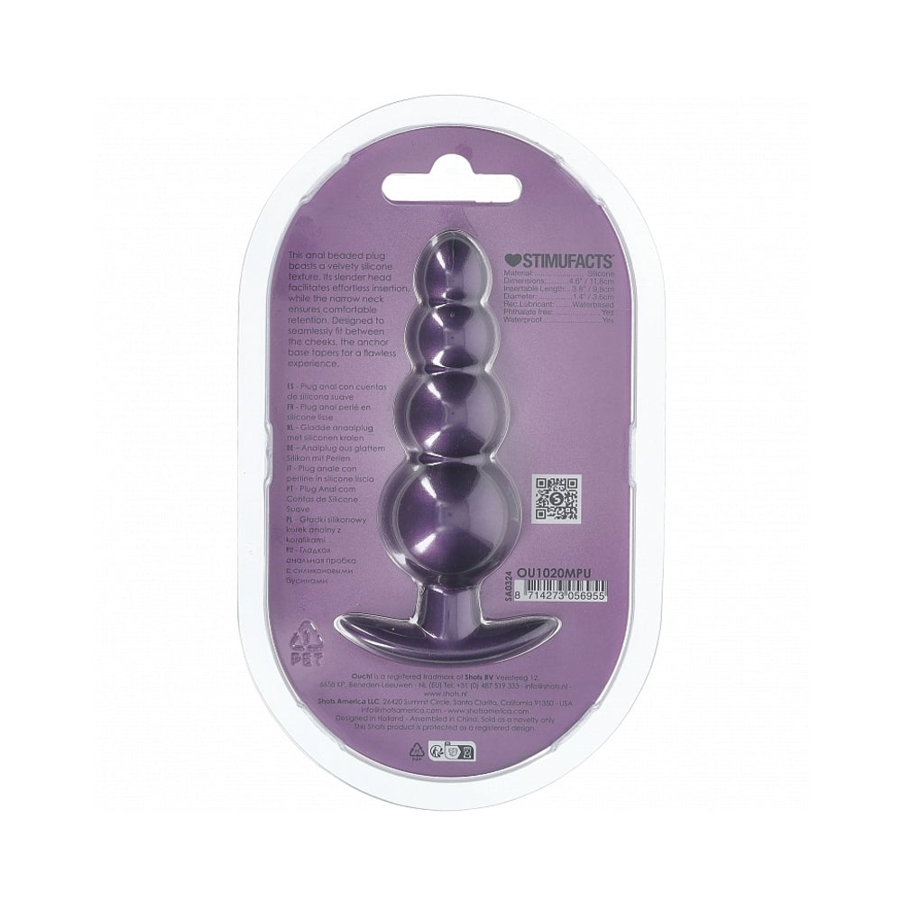 Shots Ouch! Smooth Silicone Beaded Anal Plug 4.6 in. 2