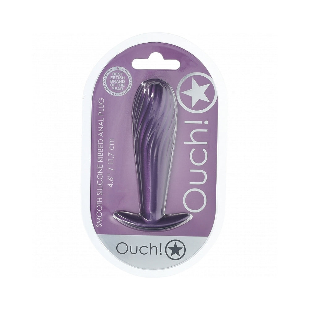 Shots Ouch! Smooth Silicone Ribbed Anal Plug 4.6 in. 2
