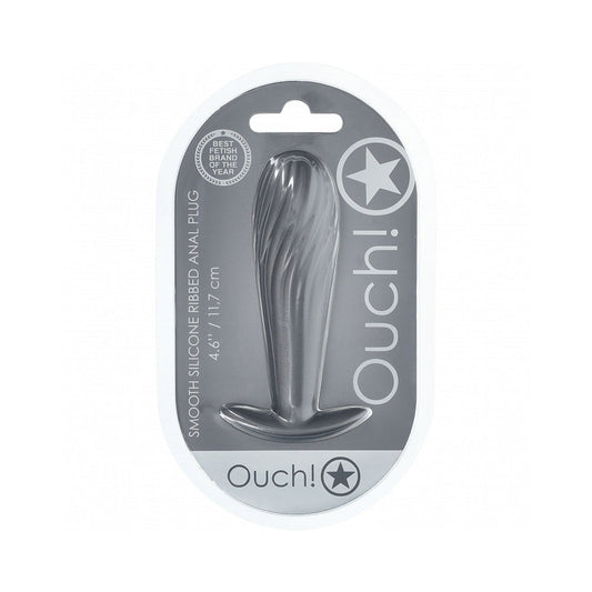 Shots Ouch! Smooth Silicone Ribbed Anal Plug 4.6 in. 