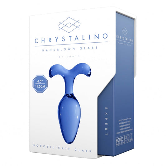 Shots Shots Chrystalino Expert 4.5 in. Glass Wand Dildo Plug Blue 