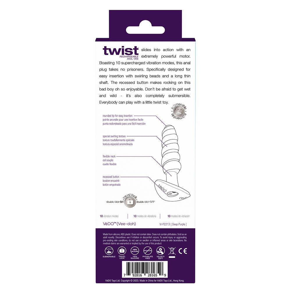 VeDO Twist Rechargeable Silicone Vibrating Anal Plug 11