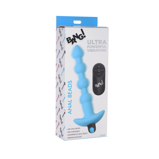 XR Brands BANG! Vibrating Silicone Anal Beads & Remote Control Blue 