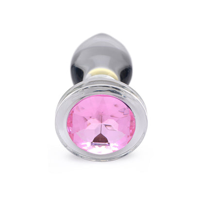 XR Brands Booty Sparks Pink Gem Glass Anal Plug S4