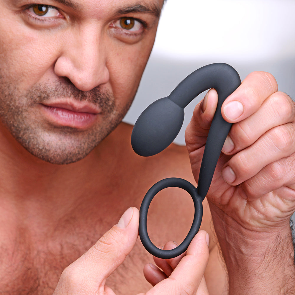 XR Brands Master Series Explorer Silicone Cock Ring and Prostate Plug Black 4