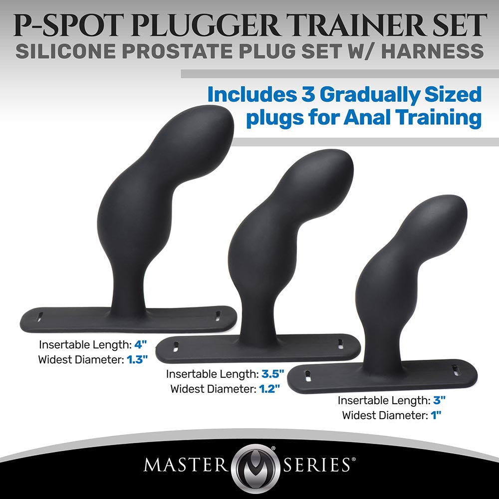 XR Brands Master Series P-Spot Plugger Trainer 3-Piece Silicone Set with Harness 10
