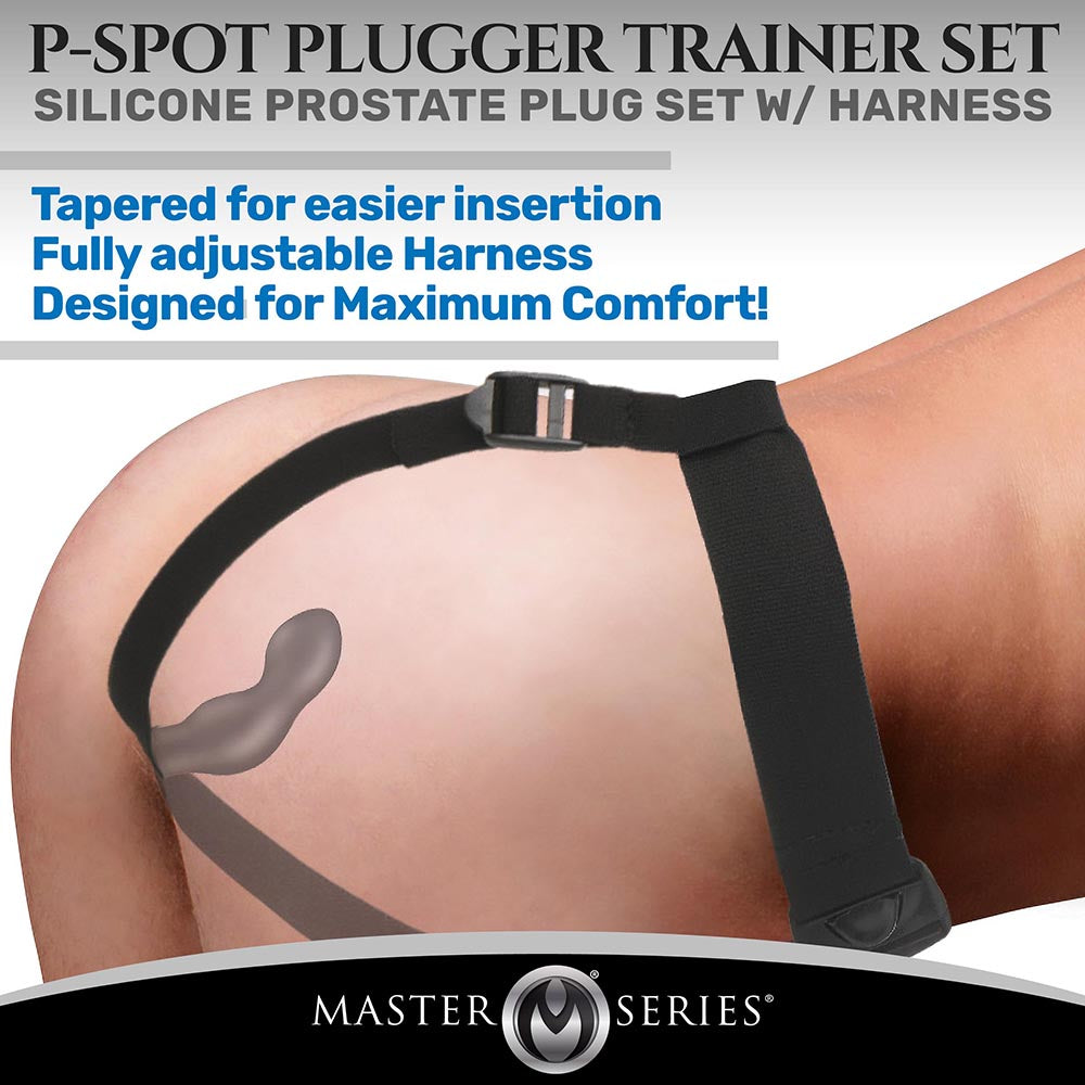 XR Brands Master Series P-Spot Plugger Trainer 3-Piece Silicone Set with Harness 11