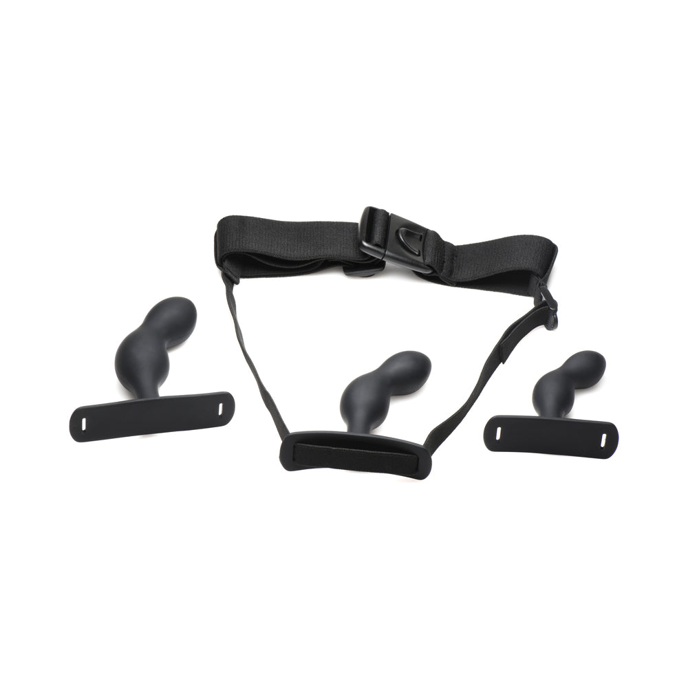 XR Brands Master Series P-Spot Plugger Trainer 3-Piece Silicone Set with Harness 1