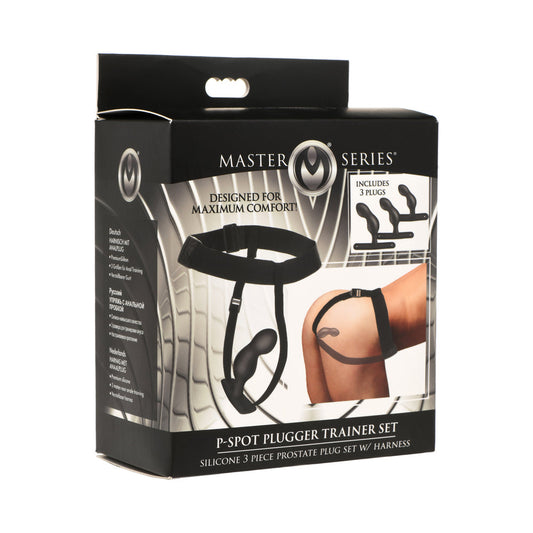 XR Brands Master Series P-Spot Plugger Trainer 3-Piece Silicone Set with Harness 