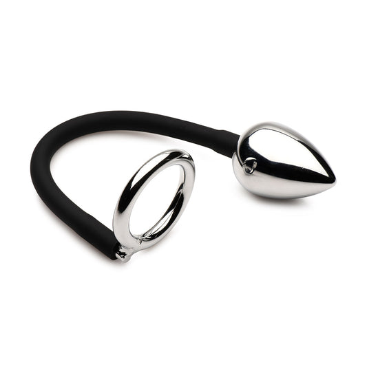 XR Brands Master Series Tug + Plug Cock & Ball Ring with Anal Plug 1