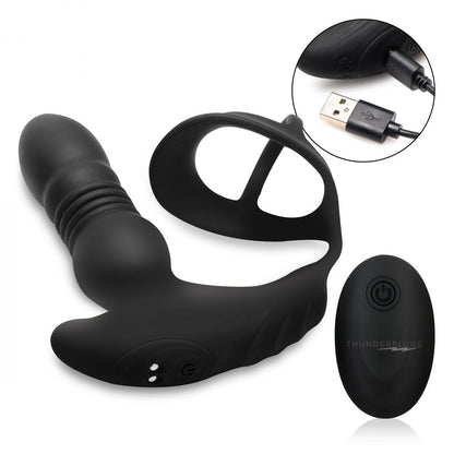 XR Brands Thunderplugs 10X Thrusting Silicone Vibrator with Cock & Ball Strap & Remote 11