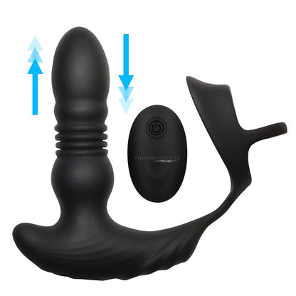 XR Brands Thunderplugs 10X Thrusting Silicone Vibrator with Cock & Ball Strap & Remote 12