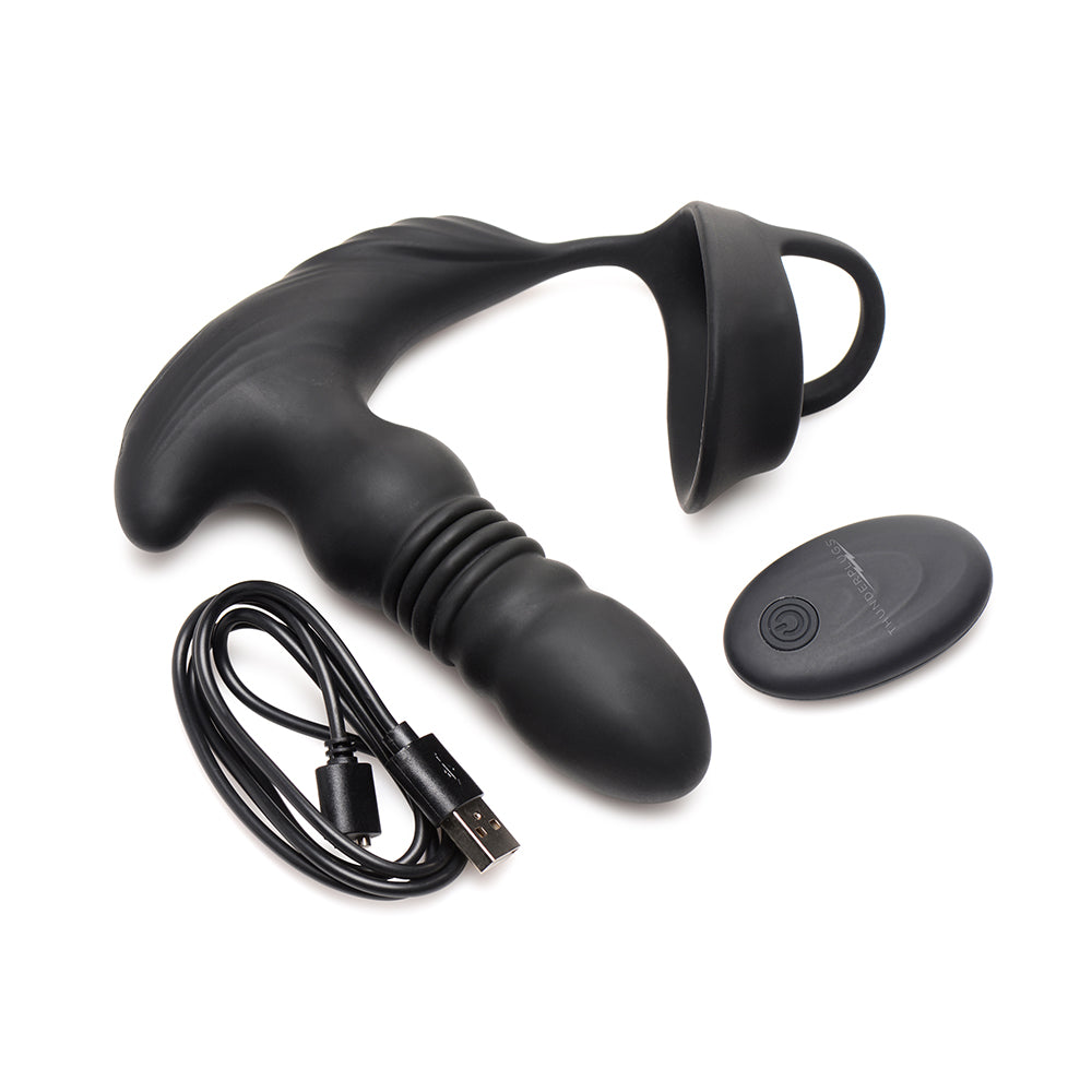 XR Brands Thunderplugs 10X Thrusting Silicone Vibrator with Cock & Ball Strap & Remote 5
