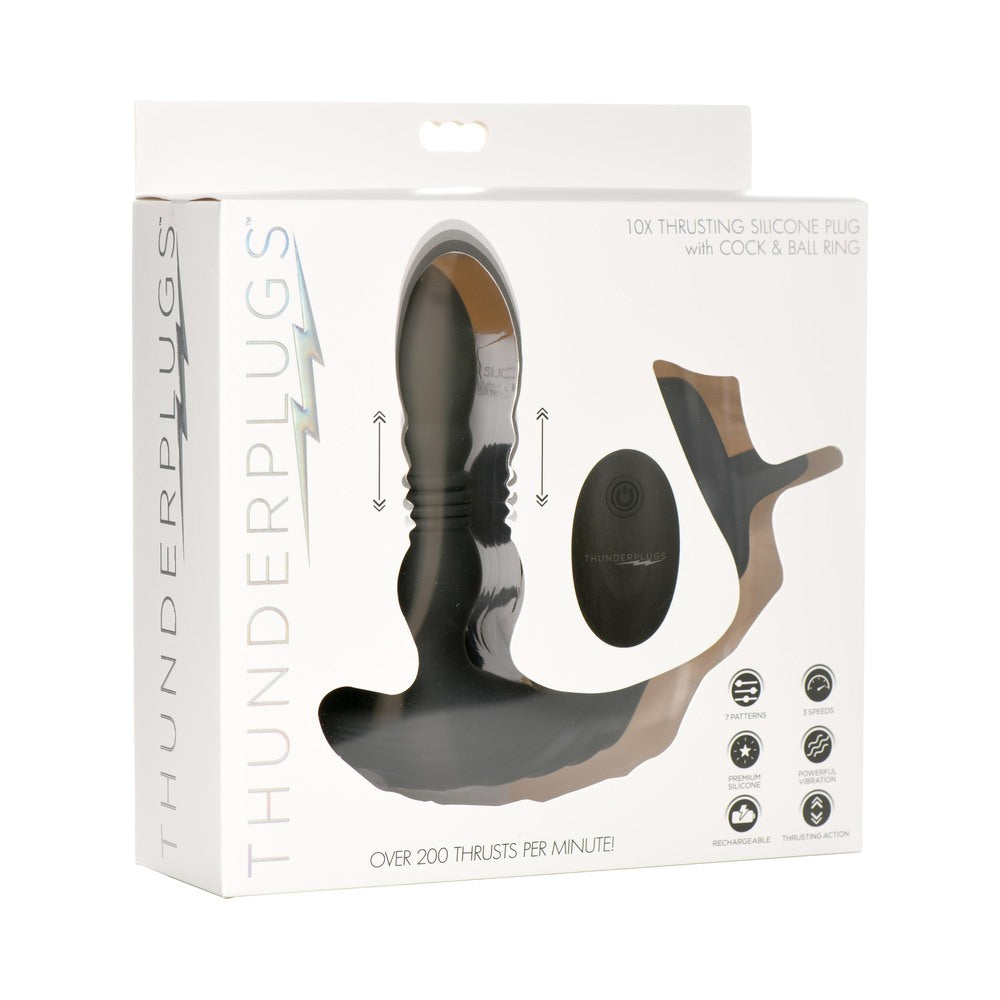 XR Brands Thunderplugs 10X Thrusting Silicone Vibrator with Cock & Ball Strap & Remote 
