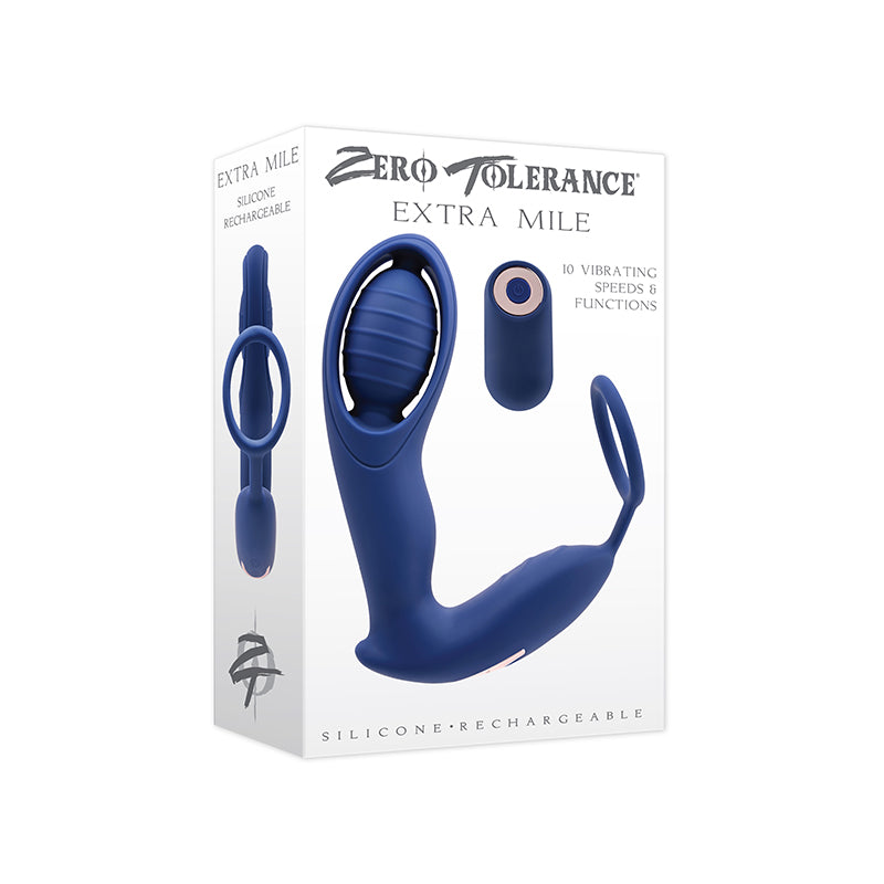 Zero Tolerance Extra Mile Vibrating Prostate Massager with C-Ring Blue 