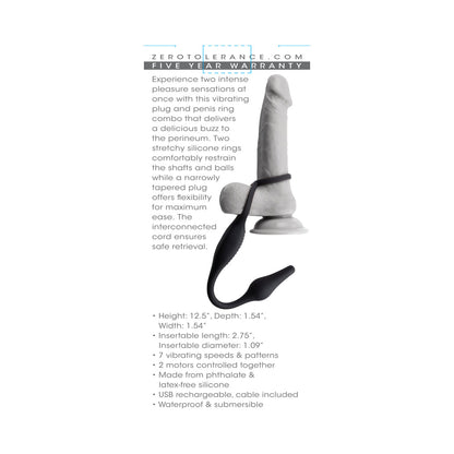 Zero Tolerance Plug & Tug Rechargeable Vibrating C-Ring Combo Silicone Black 8