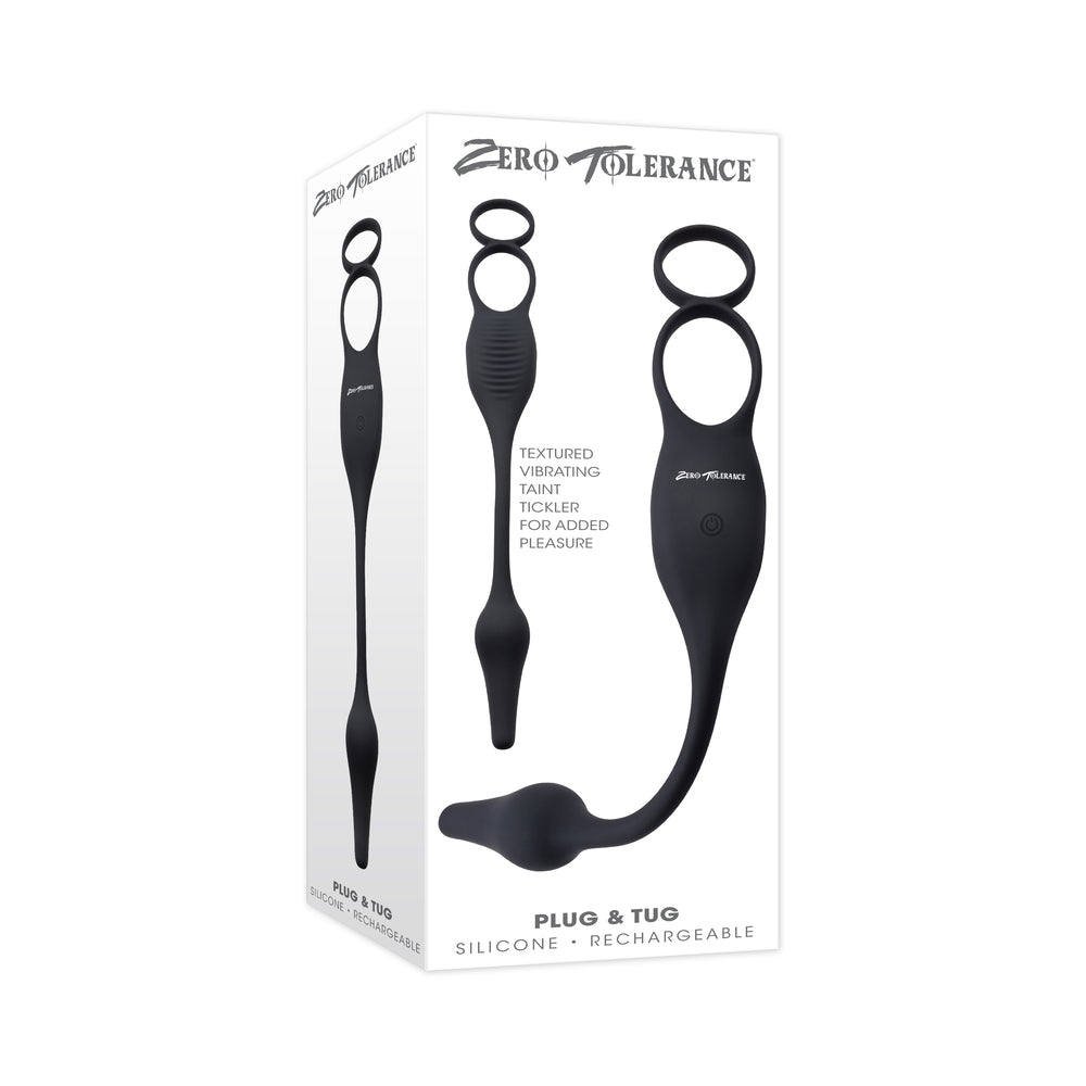 Zero Tolerance Plug & Tug Rechargeable Vibrating C-Ring Combo Silicone Black 