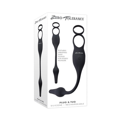 Zero Tolerance Plug & Tug Rechargeable Vibrating C-Ring Combo Silicone Black 