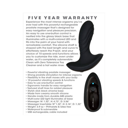Zero Tolerance The Gentleman Rechargeable Vibrating Silicone Prostate Massager Black 10